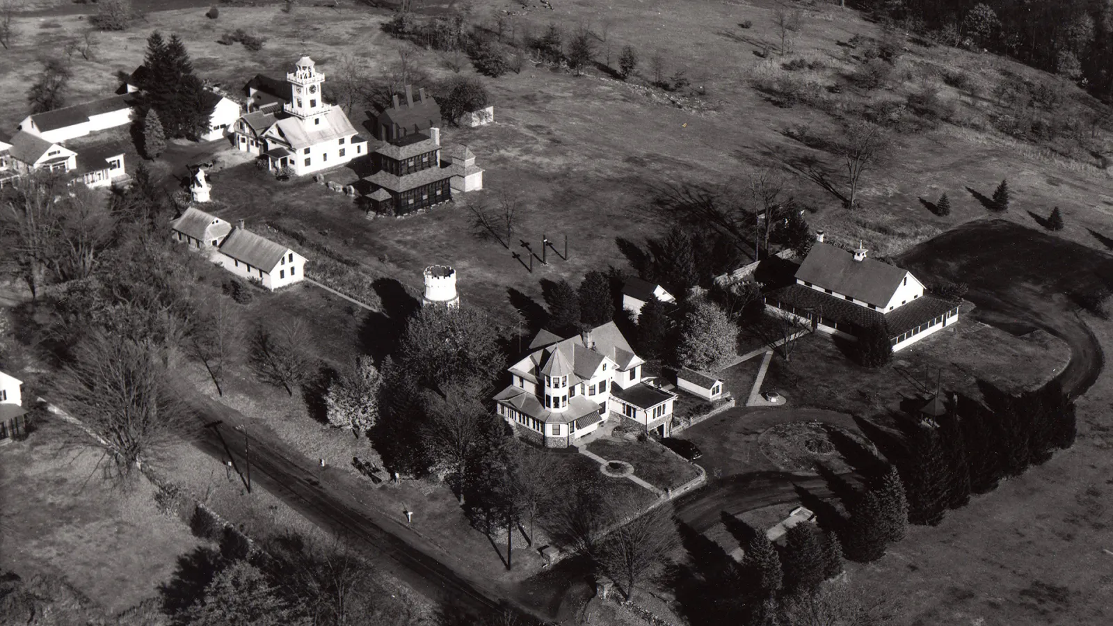 Early aerial view of the Boothe property and museum buildings