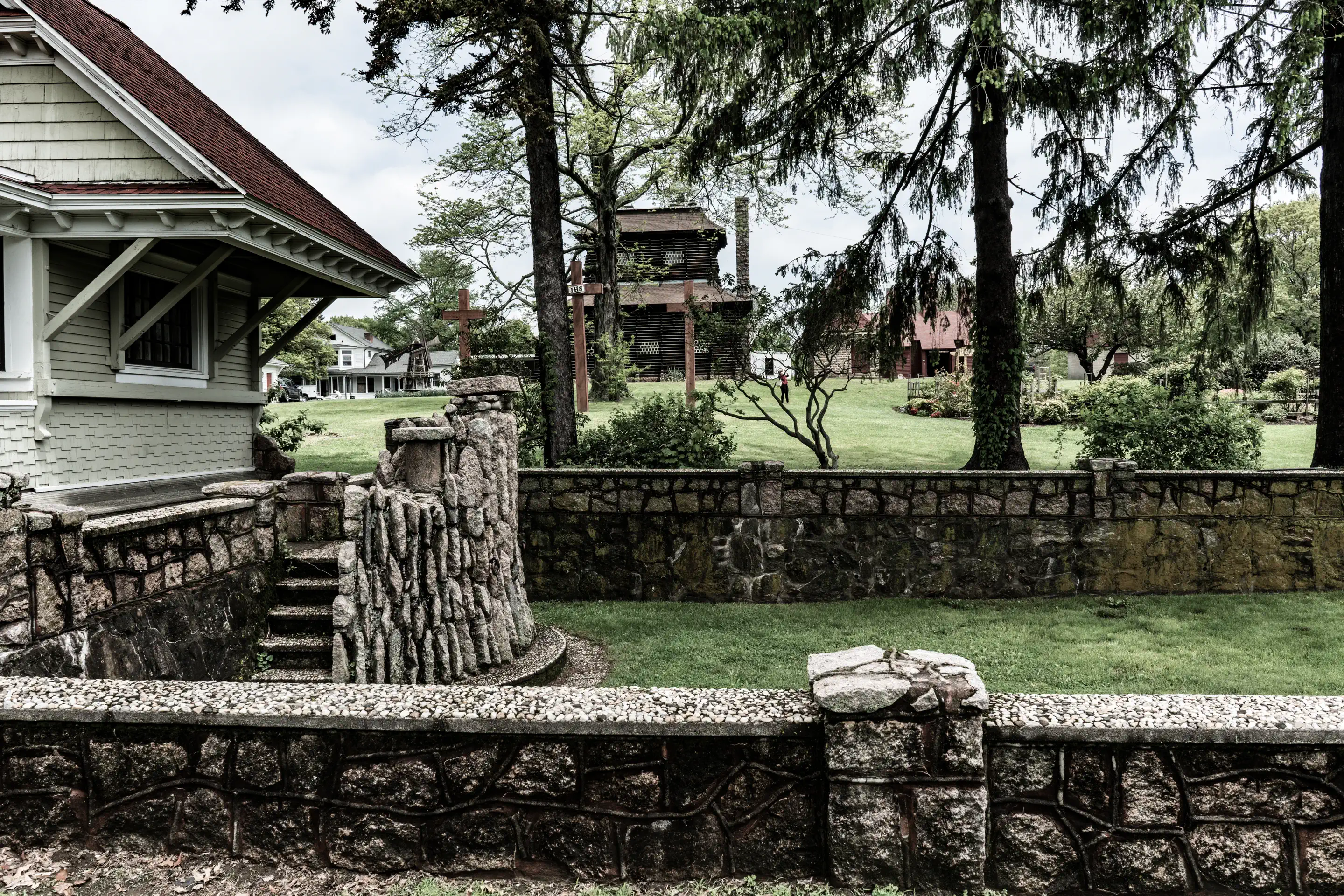 Sunken stone garden and pulpit of the Basilica at Boothe Park
