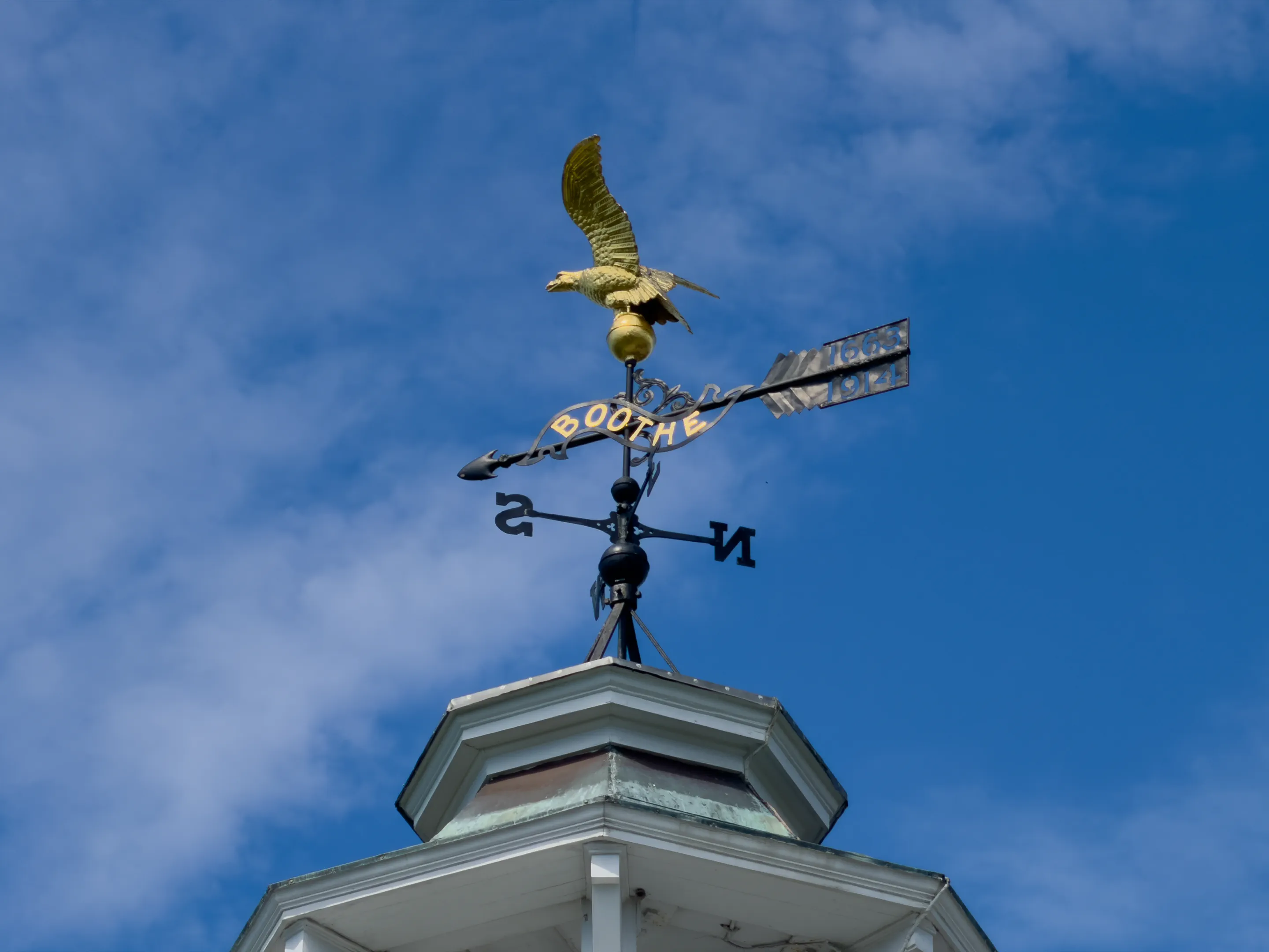 Eagle weathervane and 1663–1914 date panel on the Clocktower Museum